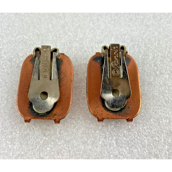 Renoir Copper Clip Earrings MCM Modernist 1" - Picture 2 of 4
